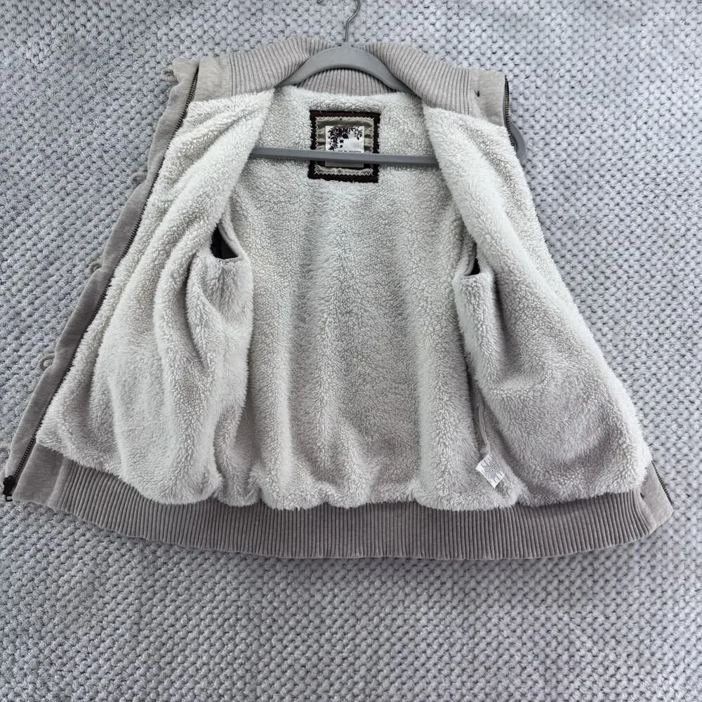 Old Navy Vest Womens M Beige Cotton Fleece Lining Y2K Toggle Buttons Zip Front